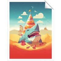Warren Reed - Designer Shark On A Beach Holiday Unframed Art Print | Size: W24" x H36"