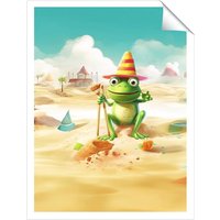 Warren Reed - Designer Happy Frog On A Beach Holiday Unframed Art Print | Size: W24" x H36"