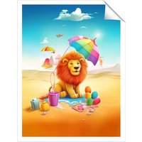 Warren Reed - Designer Lion On A Beach Holiday Unframed Art Print | Size: W20" x H30"