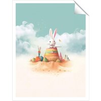Warren Reed - Designer White Rabbit On A Beach Holiday Unframed Art Print | Size: W12" x H16"