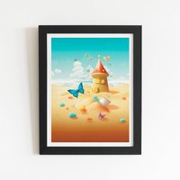 Warren Reed - Designer Butterflies On A Beach Holiday Framed Art Print in Black | Size: W8" x H10"