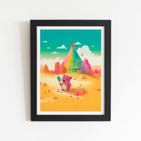 Warren Reed - Designer Purple Bear On A Beach Holiday Framed Art Print in Black | Size: W24" x H36"