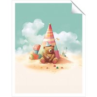Warren Reed - Designer A Bear On A Beach Holiday Unframed Art Print | Size: W20" x H30"