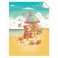 Warren Reed - Designer Lucky Teddy Bear On A Beach Holiday Unframed Art Print | Size: W12" x H16"
