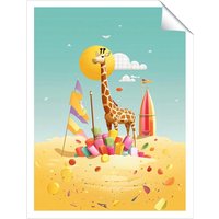 Warren Reed - Designer A Giraffe On A Beach Holiday Unframed Art Print | Size: W12" x H16"