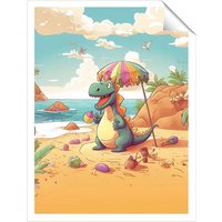 Warren Reed - Designer Dragon On A Beach Holiday Unframed Art Print | Size: W8" x H10"