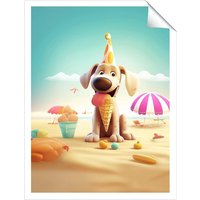 Warren Reed - Designer Dog On A Beach Holiday Unframed Art Print | Size: W16" x H24"