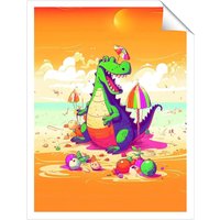 Warren Reed - Designer Crocodile On A Beach Holiday Unframed Art Print | Size: W16" x H24"