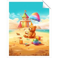Warren Reed - Designer Bear On A Beach Holiday Unframed Art Print | Size: W24" x H36"
