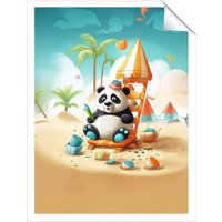 Warren Reed - Designer Panda On A Beach Holiday Unframed Art Print | Size: W16" x H24"