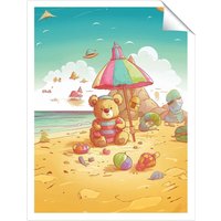 Warren Reed - Designer Teddy Bead On A Beach Holiday Unframed Art Print | Size: W20" x H30"