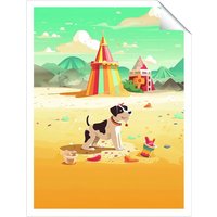 Warren Reed - Designer Doggy On A Beach Holiday Unframed Art Print | Size: W12" x H16"