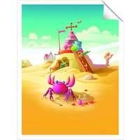 Warren Reed - Designer Pink Crab On A Beach Holiday Unframed Art Print | Size: W16" x H24"