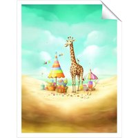 Warren Reed - Designer Giraffe On A Beach Holiday Unframed Art Print | Size: W8" x H10"