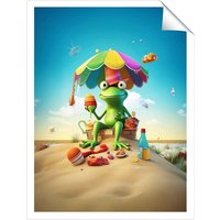 Warren Reed - Designer Frog On A Beach Holiday Unframed Art Print | Size: W12" x H16"