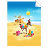 Warren Reed - Designer Donkey On A Beach Holiday Unframed Art Print | Size: W8" x H10"