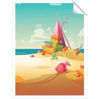 Warren Reed - Designer Fish On A Beach Holiday Unframed Art Print | Size: W20" x H30"