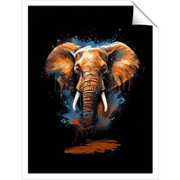 Warren Reed - Designer Splashart Elephant Blue Unframed Art Print | Size: W24" x H36"