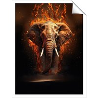 Warren Reed - Designer Splashart Elephant & fire Unframed Art Print | Size: W24" x H36"