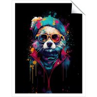 Warren Reed - Designer Multi Coloured Splashart Dog With Glasses Unframed Art Print | Size: W16" x H24"