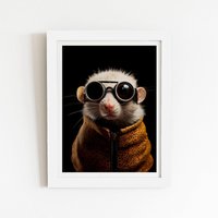 Warren Reed - Designer Realistic Doormouse with Glasses Framed Art Print in White | Size: W12" x H16"