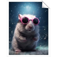 Warren Reed - Designer Splashart DoorMouse with Pink Glasses Unframed Art Print | Size: W24" x H36"