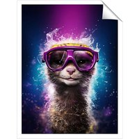 Warren Reed - Designer Splashart Ferret With Glasses Purple Unframed Art Print | Size: W16" x H24"