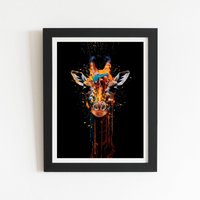 Warren Reed - Designer Giraffe Face Splashart Framed Art Print in Black | Size: W8" x H10"