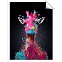 Warren Reed - Designer Splashart Giraffe Face Pink Unframed Art Print | Size: W12" x H16"