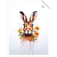 Warren Reed - Designer Watercolour Hare & Daisies Unframed Art Print | Size: W16" x H24"