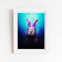 Warren Reed - Designer Rabbit Face Splashart Framed Art Print in White | Size: W8" x H10"