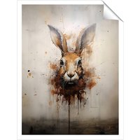 Warren Reed - Designer Watercolour Hare Face Unframed Art Print | Size: W8" x H10"