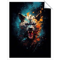 Warren Reed - Designer Splashart Angry Hyena Face Unframed Art Print | Size: W12" x H16"