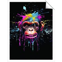 Warren Reed - Designer Multi Coloured Monkey Face Splashart Unframed Art Print | Size: W8" x H10"