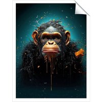 Warren Reed - Designer Monkey Face Splashart Blue Unframed Art Print | Size: W20" x H30"
