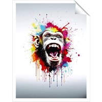 Warren Reed - Designer Coloured Splashart Crazy Monkey Face Unframed Art Print | Size: W12" x H16"