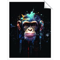 Warren Reed - Designer Monkey Face Splashart with Blue Unframed Art Print | Size: W16" x H24"