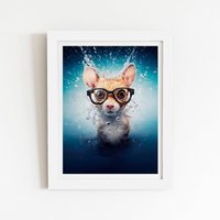 Warren Reed - Designer Splashart Doormouse With Glasses Framed Art Print in White | Size: W8" x H10"