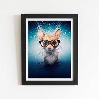 Warren Reed - Designer Splashart Doormouse With Glasses Framed Art Print in Black | Size: W24" x H36"