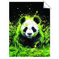 Warren Reed - Designer Green Splashart Panda Face Unframed Art Print | Size: W24" x H36"