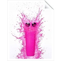 Warren Reed - Designer Pink Splashart Glass With Glasses Unframed Art Print | Size: W12" x H16"