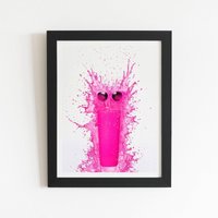 Warren Reed - Designer Pink Splashart Glass With Glasses Framed Art Print in Black | Size: W20" x H30"