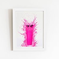 Warren Reed - Designer Pink Splashart Glass With Glasses Framed Art Print in White | Size: W20" x H30"