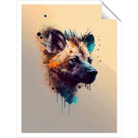 Warren Reed - Designer Hyena Face Splashart Light Background Unframed Art Print | Size: W16" x H24"