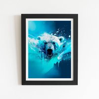 Warren Reed - Designer Polar Bear Face Splashart Framed Art Print in Black | Size: W16" x H24"