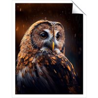 Warren Reed - Designer Tawny Owl Face Splashart Dark Background Unframed Art Print | Size: W8" x H10"
