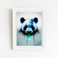 Warren Reed - Designer Panda Face Splashart Light Background Framed Art Print in White | Size: W20" x H30"