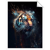 Warren Reed - Designer Tiger Face Splashart Dark Background Unframed Art Print | Size: W24" x H36"