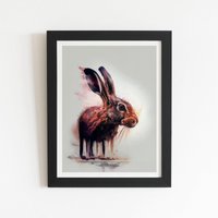 Warren Reed - Designer Hare Face Splashart Framed Art Print in Black | Size: W20" x H30"