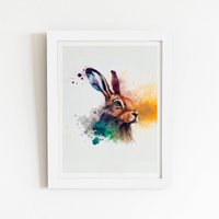 Warren Reed - Designer Hare Close Up Splashart Framed Art Print in White | Size: W16" x H24"